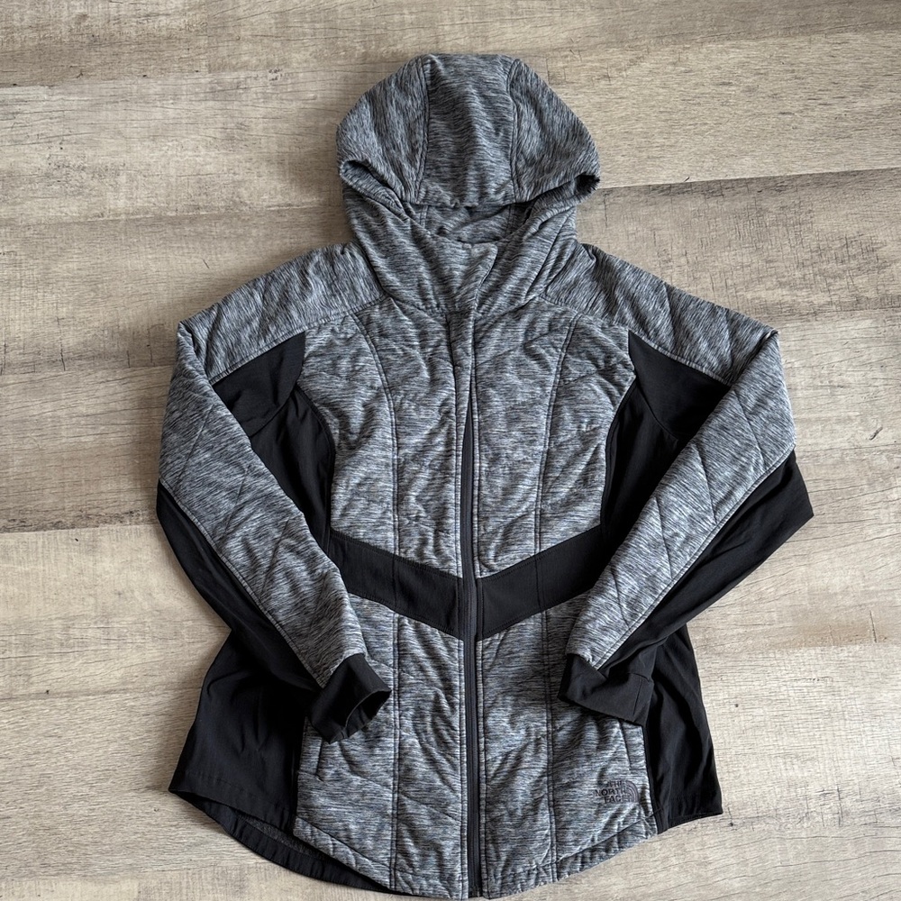 Northface Women's Gray and Black Hooded Jacket